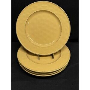Set 4 yellow Pier 1 Imports Martillo Mango salad Plates 8.5” Hammered stoneware